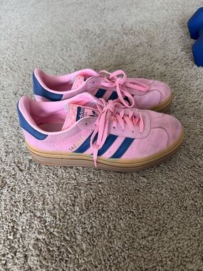 adidas Pink Suede Sneakers with Navy Stripes